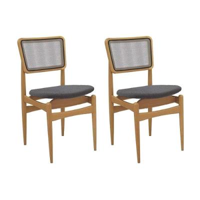 Cadeira Sala De Jantar Stela 1cmm013ca Premium Madeira Maciça Kit 2 Un Carvalho-boucle Grafite-tela Grafite - Kappesberg