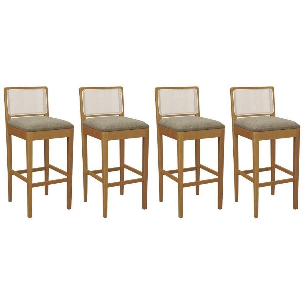 Banqueta Sala De Jantar Sara 1bmm005ca Premium Madeira Maciça Kit 4 Un Carvalho-boucle Bege Fendi-tela Bege - Kappesberg - 1
