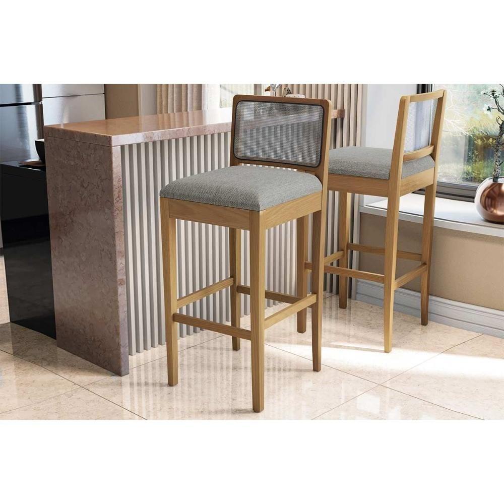 Banqueta Sala De Jantar Sara 1bmm005ca Premium Madeira Maciça Kit 4 Un Carvalho-boucle Bege Fendi-tela Bege - Kappesberg - 9