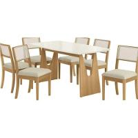 Base Mesa De Jantar Mila Premium Madeira Maciça C- Tampo Madeirado C- Vidro 170x90cm Carvalho-off White - Kappesberg - 6