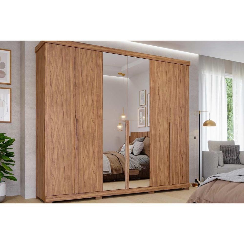 Guarda Roupa 6 Portas E 6 Gavetas C- Espelho E Pés Guarapari Avelã - Panan - 1