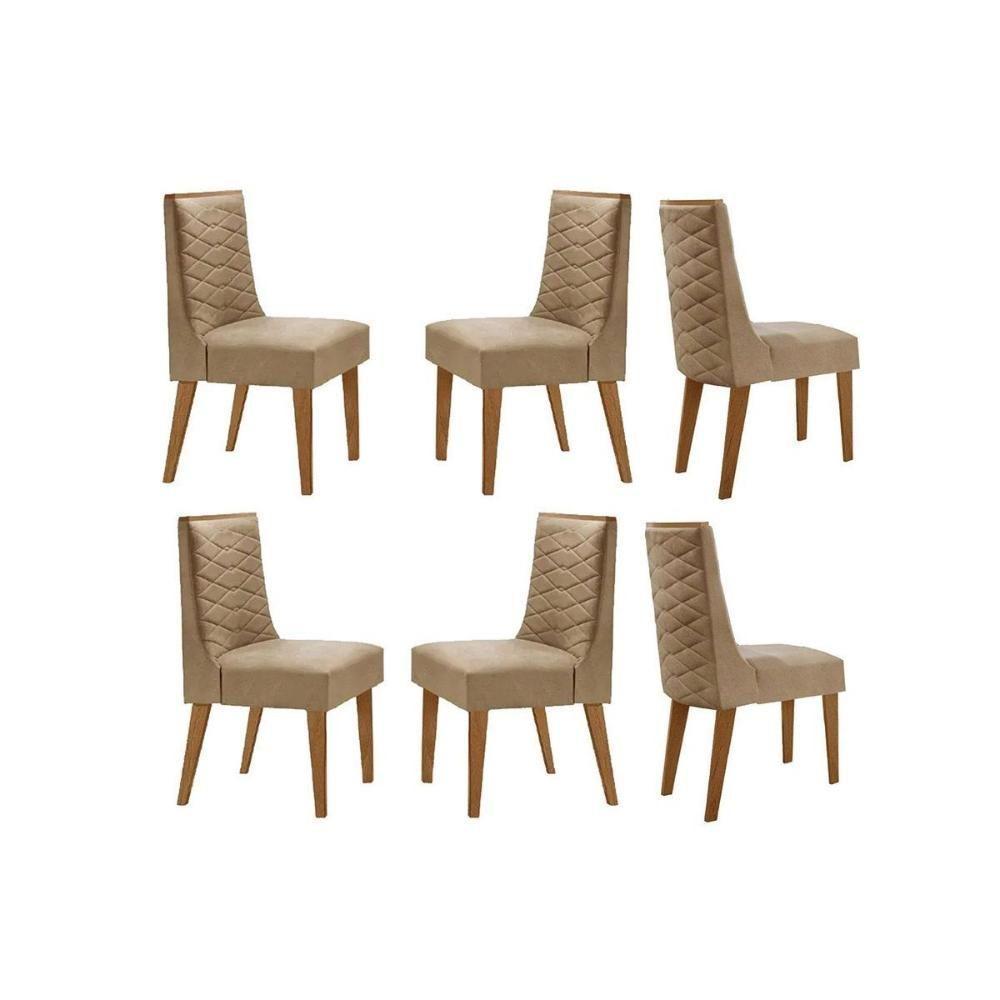 Cadeira Sala De Jantar Dafne Kit 6 Un Madeira Capuccino-linho Bege Turim - Rufato - 1