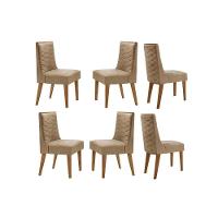 Cadeira Sala De Jantar Dafne Kit 6 Un Madeira Capuccino-linho Bege Turim - Rufato - 1
