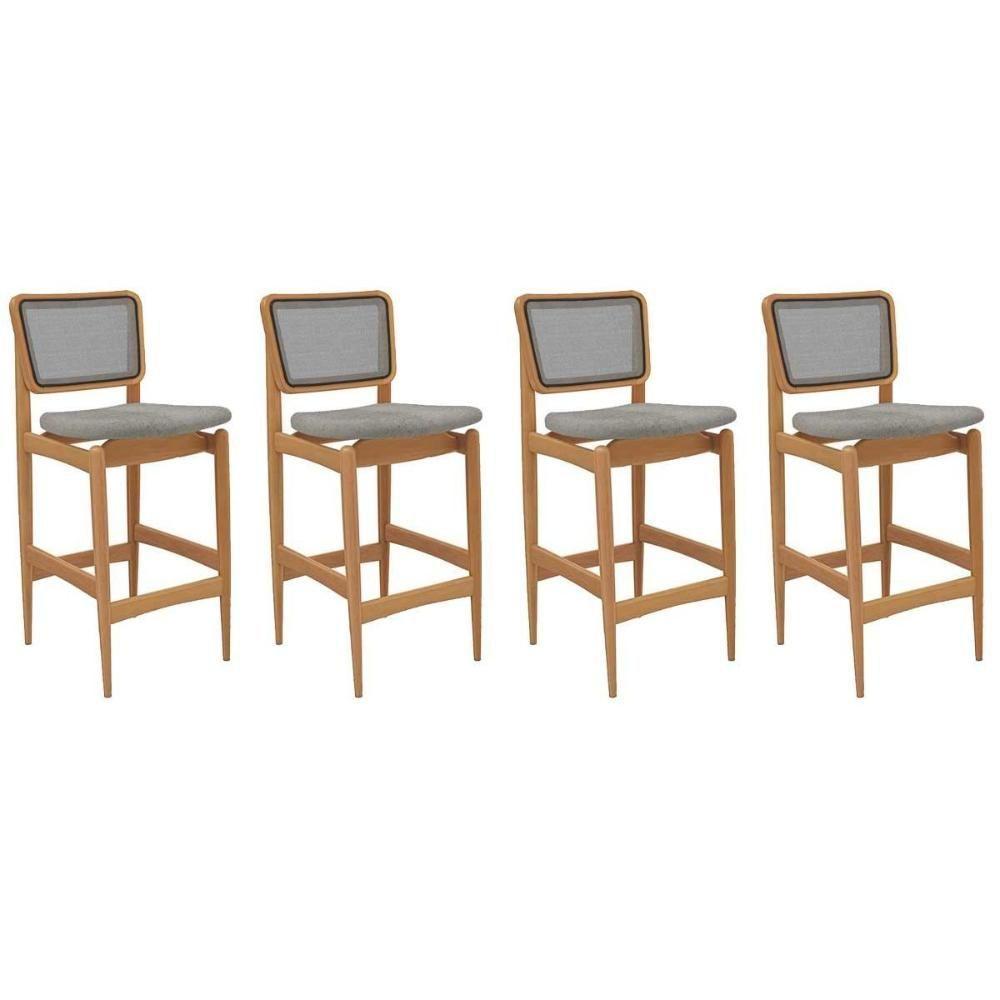 Banqueta Sala De Jantar Liz 1bmm009ca Premium Madeira Maciça Kit 4 Un Carvalho-boucle Cinza-tela Grafite - Kappesberg - 1