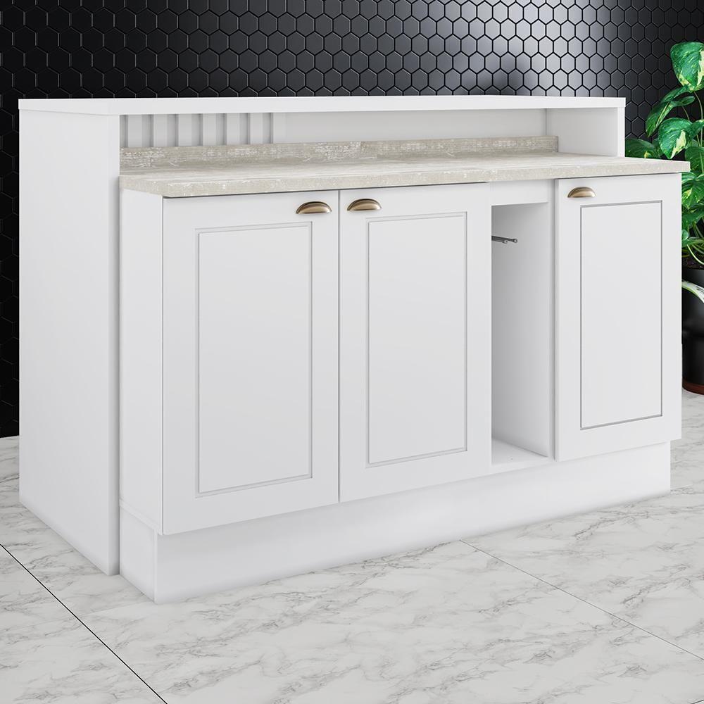 Kit Ilha Gourmet Com Balcões 80cm, 40cm E Porta Toalha Americana Branco - Móveis Henn Branco - 2