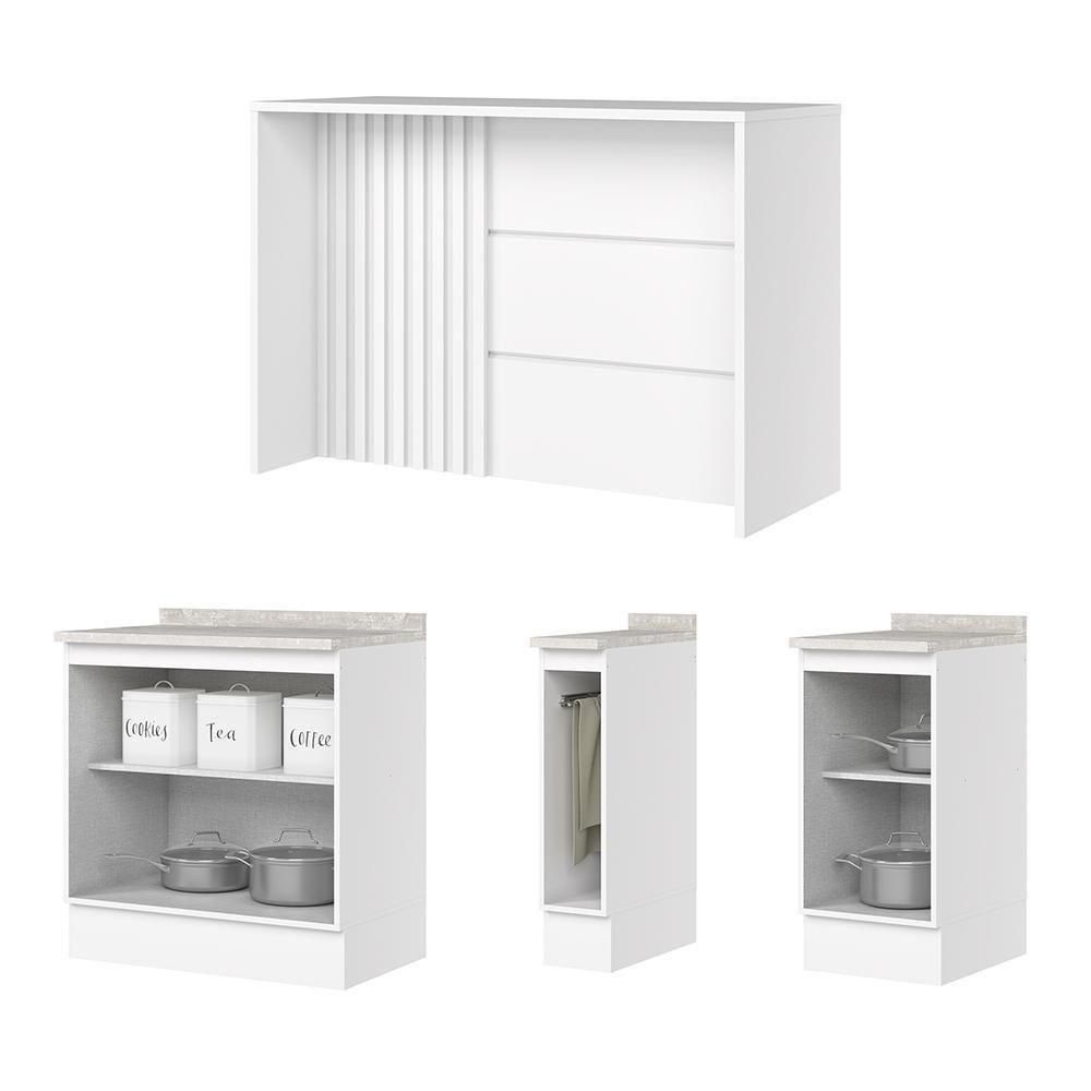 Kit Ilha Gourmet Com Balcões 80cm, 40cm E Porta Toalha Americana Branco - Móveis Henn Branco - 5