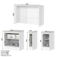 Kit Ilha Gourmet Com Balcões 80cm, 40cm E Porta Toalha Americana Branco - Móveis Henn Branco - 6