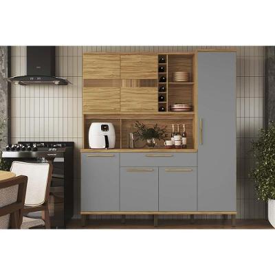 Kit de Cozinha Compacta Touriga 6 Portas 1 Gaveta MDF 178cm Amêndoa Cinza