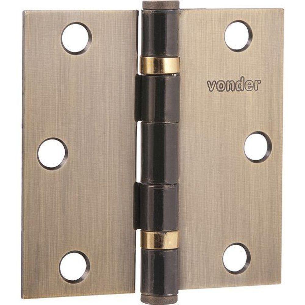 Dobradiça P- Porta 3" Aço Carbono Latonado C- 3 Peças Vonder - 1