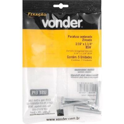 Parafuso Sextavado Zincado 3-16''x1.1-4'' Bsw 5 Peças Vonder