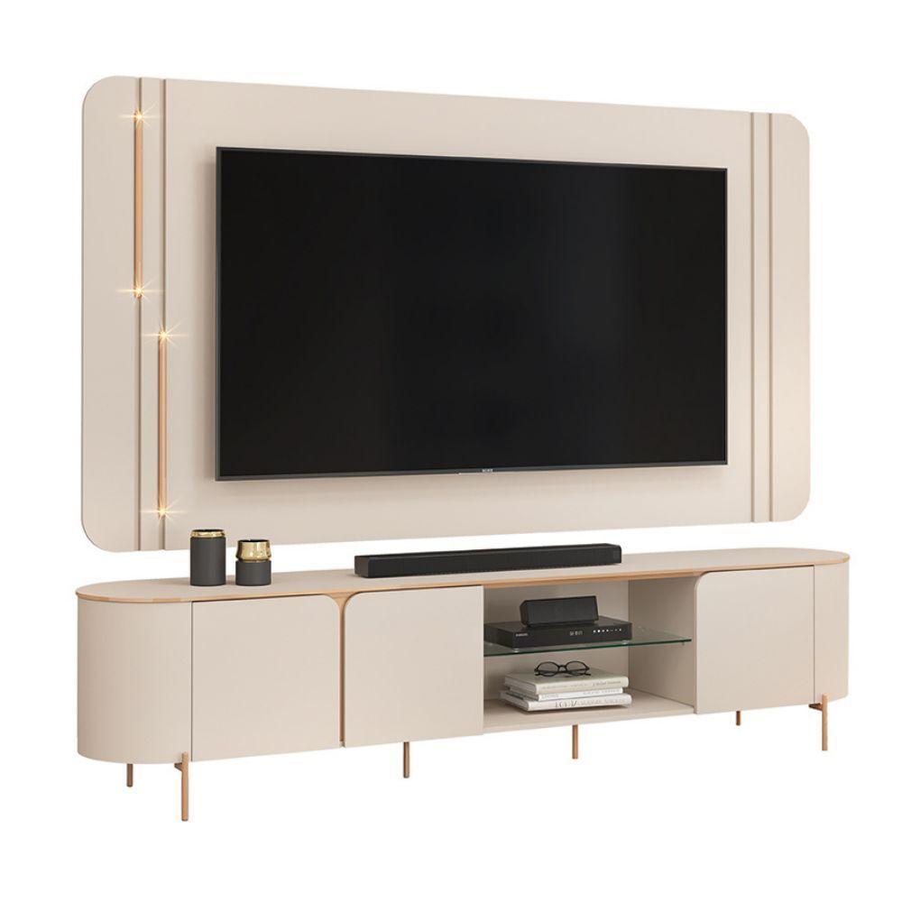 Rack Bancada Com Painel Led Para Tv Até 75 Polegadas Lívia Off White Off White - 1
