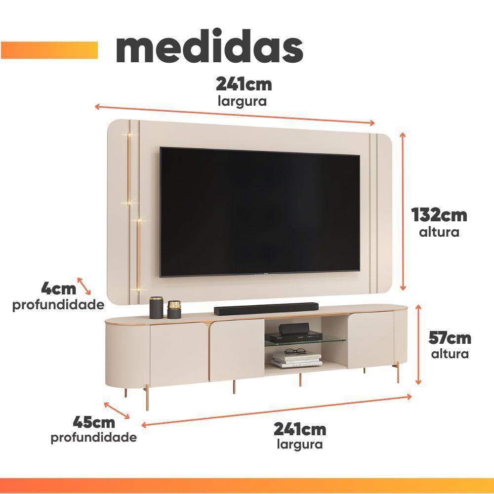 Rack Bancada Com Painel Led Para Tv Até 75 Polegadas Lívia Off White Off White - 3