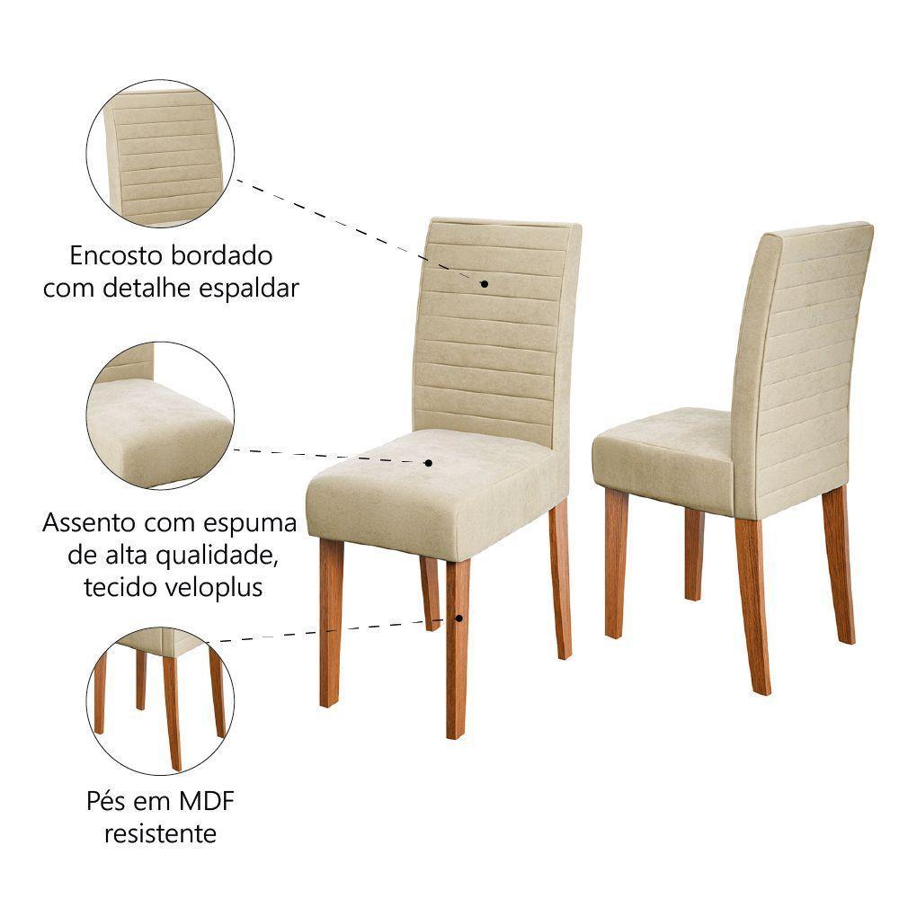 Conjunto 2 Cadeiras Estofada Sala De Jantar Creta Dobuê Madeirado / Bege - 3