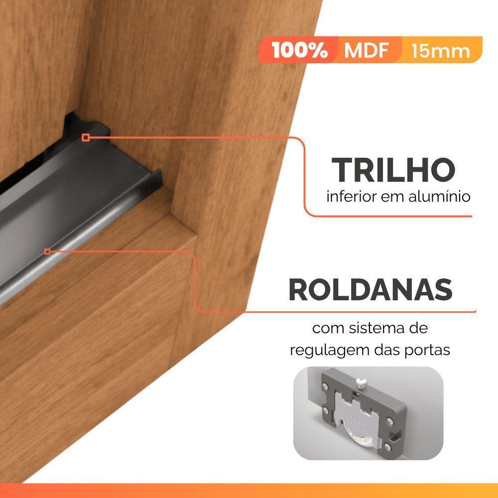 Guarda Roupas Casal 3 Portas De Correr Com Espelho Ripado 100% Mdf 6 Gavetas Dublin Madeirado - 7