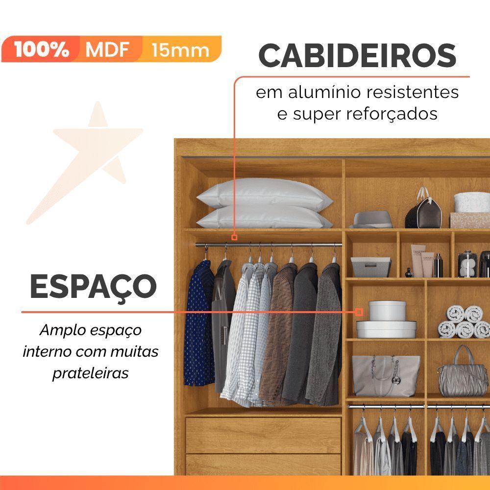 Guarda Roupas Casal 3 Portas De Correr Com Espelho Ripado 100% Mdf 6 Gavetas Dublin Madeirado - 8