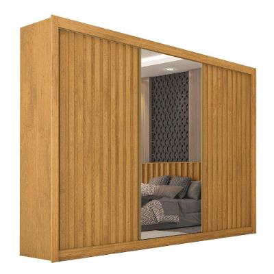 Guarda Roupas Casal 3 Portas De Correr Com Espelho Ripado 100% Mdf 6 Gavetas Dublin Madeirado