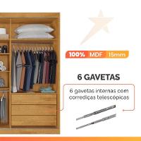 Guarda Roupas Casal 3 Portas De Correr Com Espelho Ripado 100% Mdf 6 Gavetas Dublin Madeirado - 6