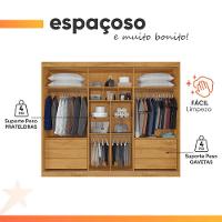 Guarda Roupas Casal 3 Portas De Correr Com Espelho Ripado 100% Mdf 6 Gavetas Dublin Madeirado - 10