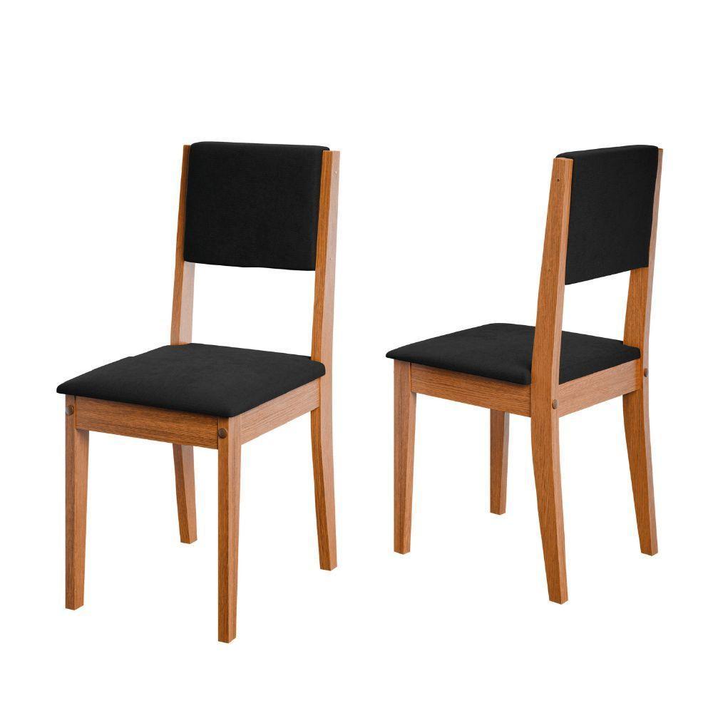 Conjunto 2 Cadeiras Estofada Sala De Jantar Trento Dobuê Madeirado / Preto - 1