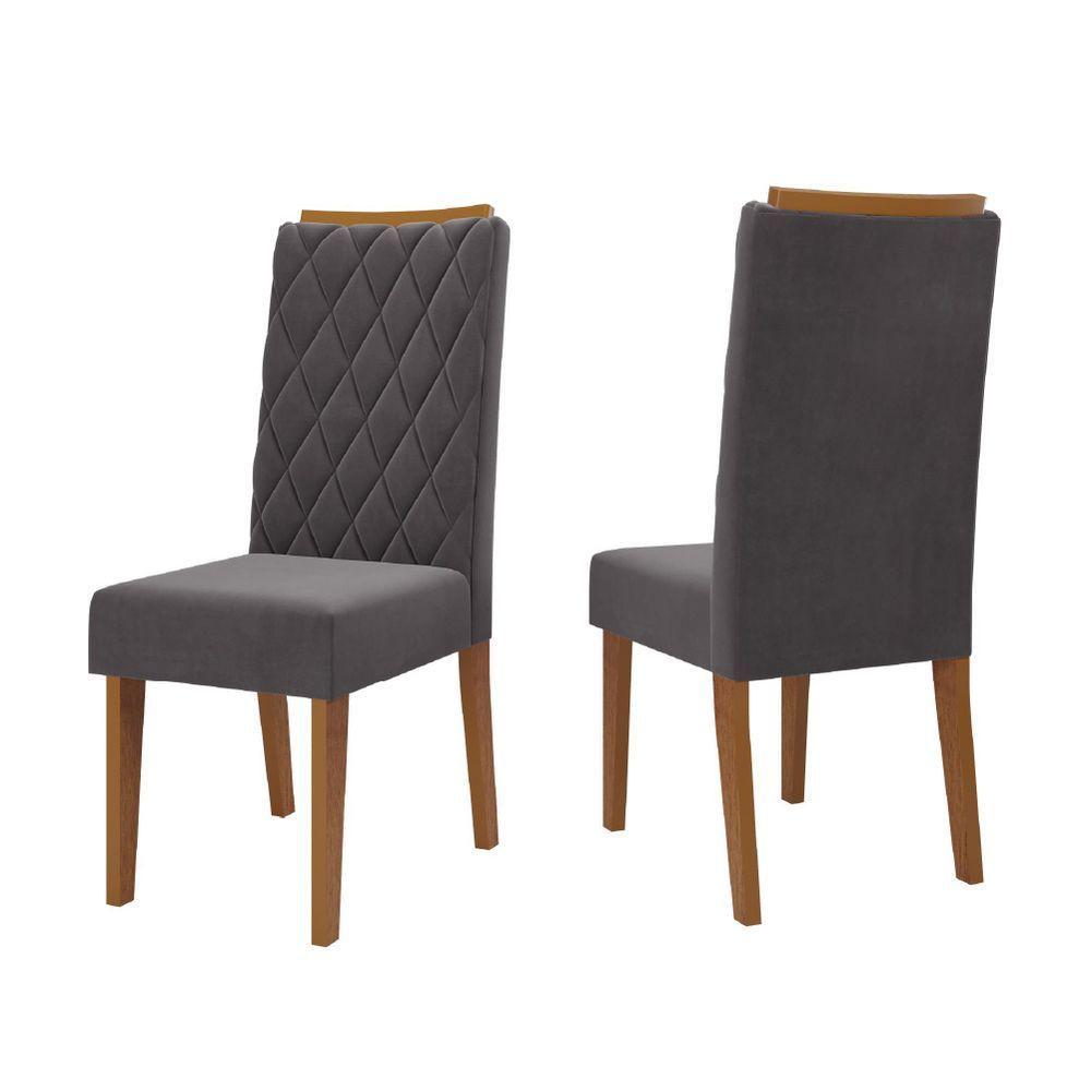Conjunto Com 2 Cadeiras Estofadas Veludo Sala De Jantar Bele Viero Madeirado / Cinza - 1