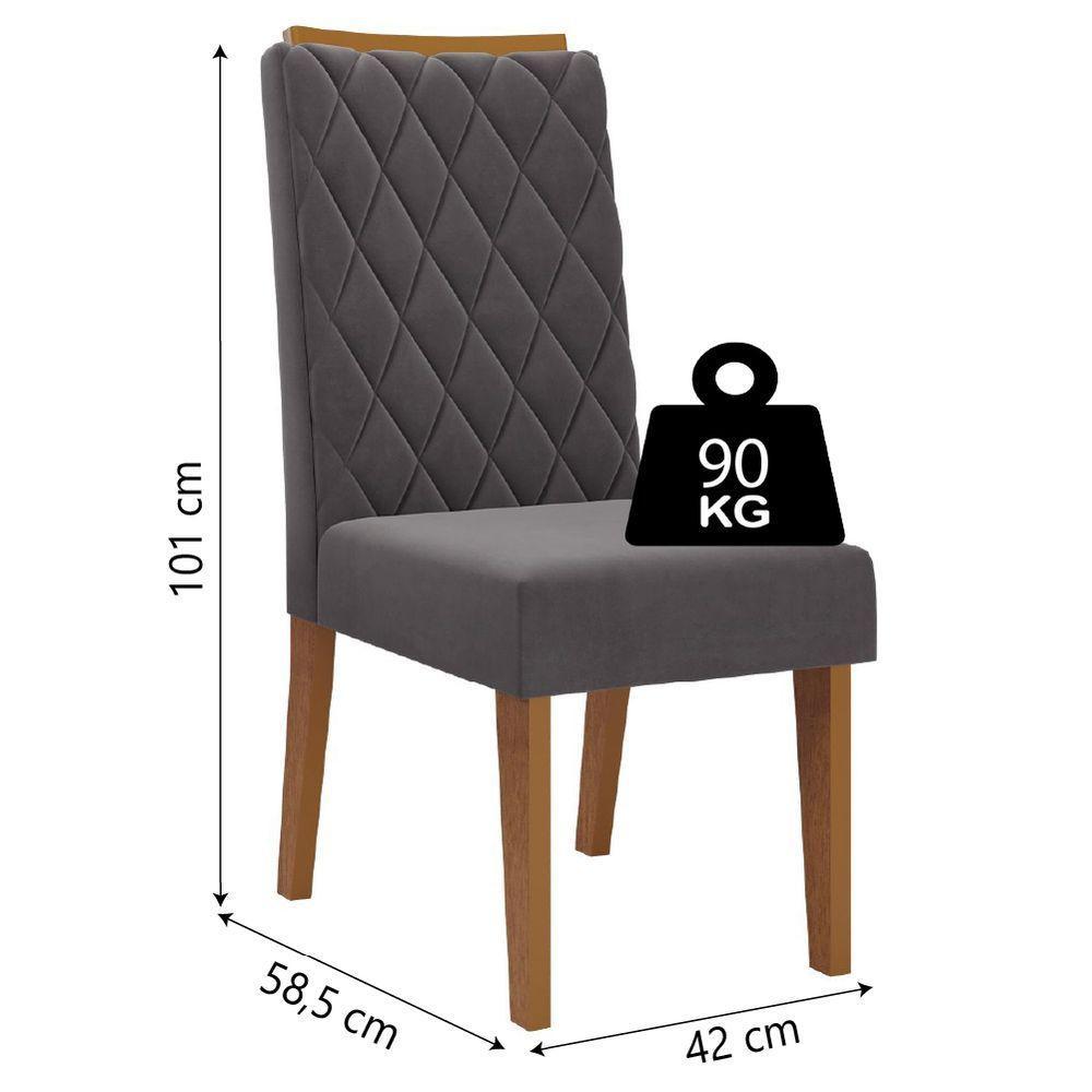 Conjunto Com 2 Cadeiras Estofadas Veludo Sala De Jantar Bele Viero Madeirado / Cinza - 2