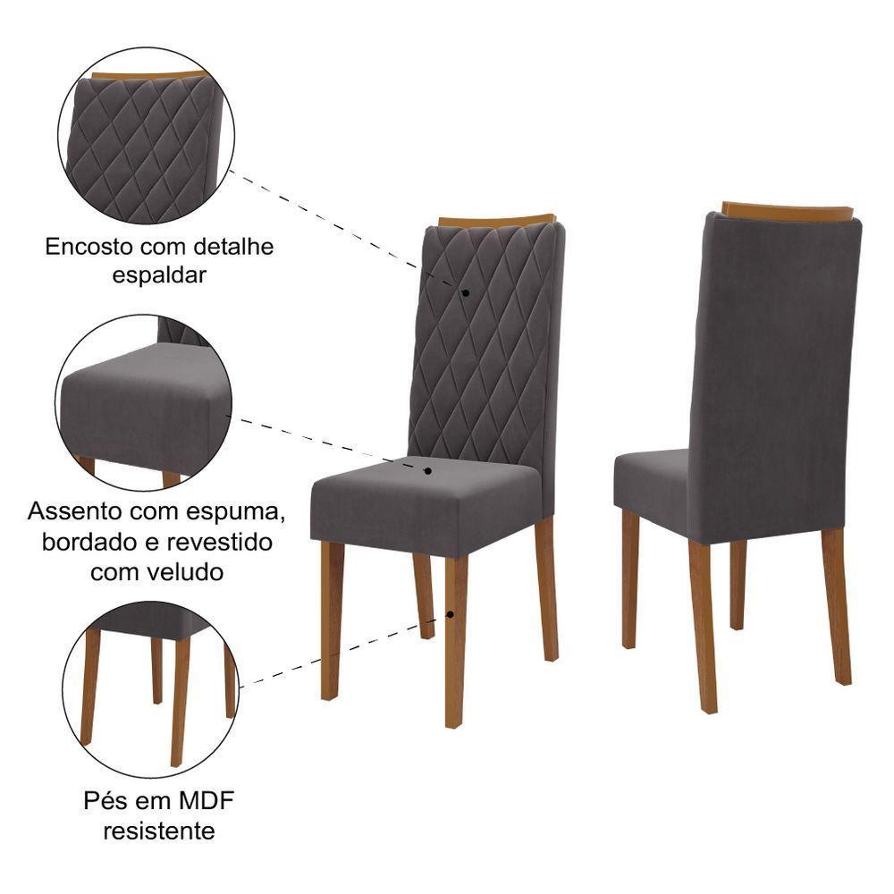 Conjunto Com 2 Cadeiras Estofadas Veludo Sala De Jantar Bele Viero Madeirado / Cinza - 3