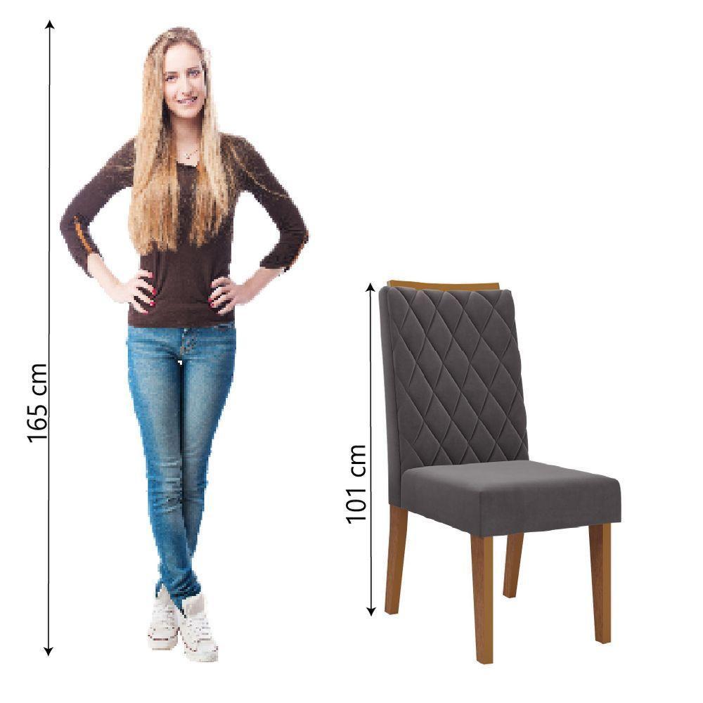 Conjunto Com 2 Cadeiras Estofadas Veludo Sala De Jantar Bele Viero Madeirado / Cinza - 4