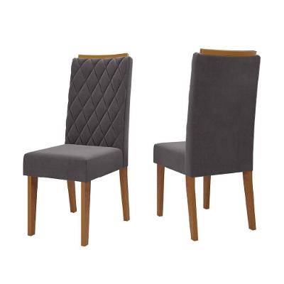 Conjunto Com 2 Cadeiras Estofadas Veludo Sala De Jantar Bele Viero Madeirado / Cinza