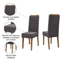 Conjunto Com 2 Cadeiras Estofadas Veludo Sala De Jantar Bele Viero Madeirado / Cinza - 3