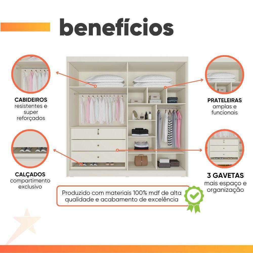 Guarda Roupas Casal 4 Portas 3 Gavetas 100% Mdf Tunis Off White - 4