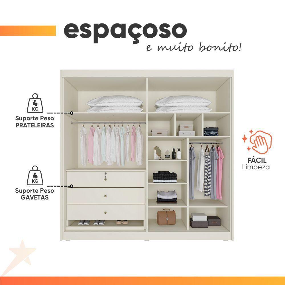 Guarda Roupas Casal 4 Portas 3 Gavetas 100% Mdf Tunis Off White - 5