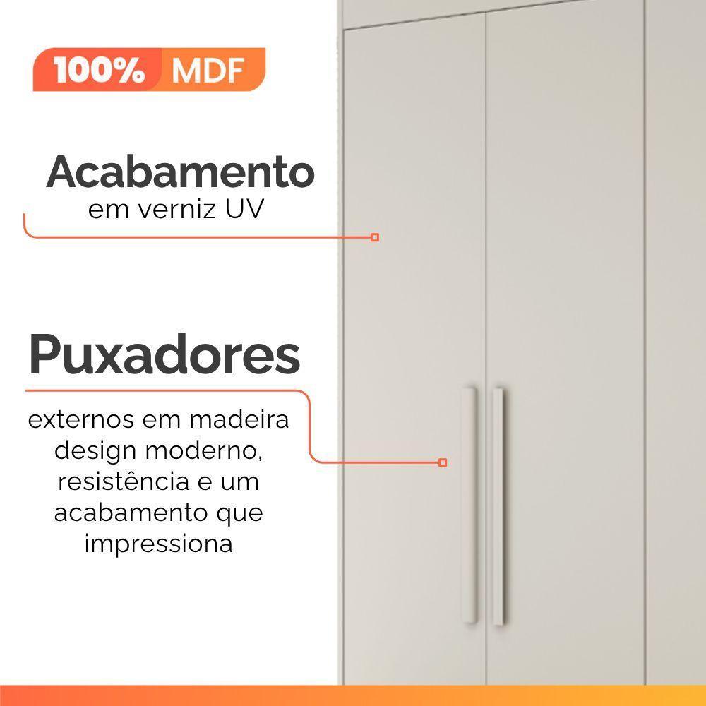 Guarda Roupas Casal 4 Portas 3 Gavetas 100% Mdf Tunis Off White - 6