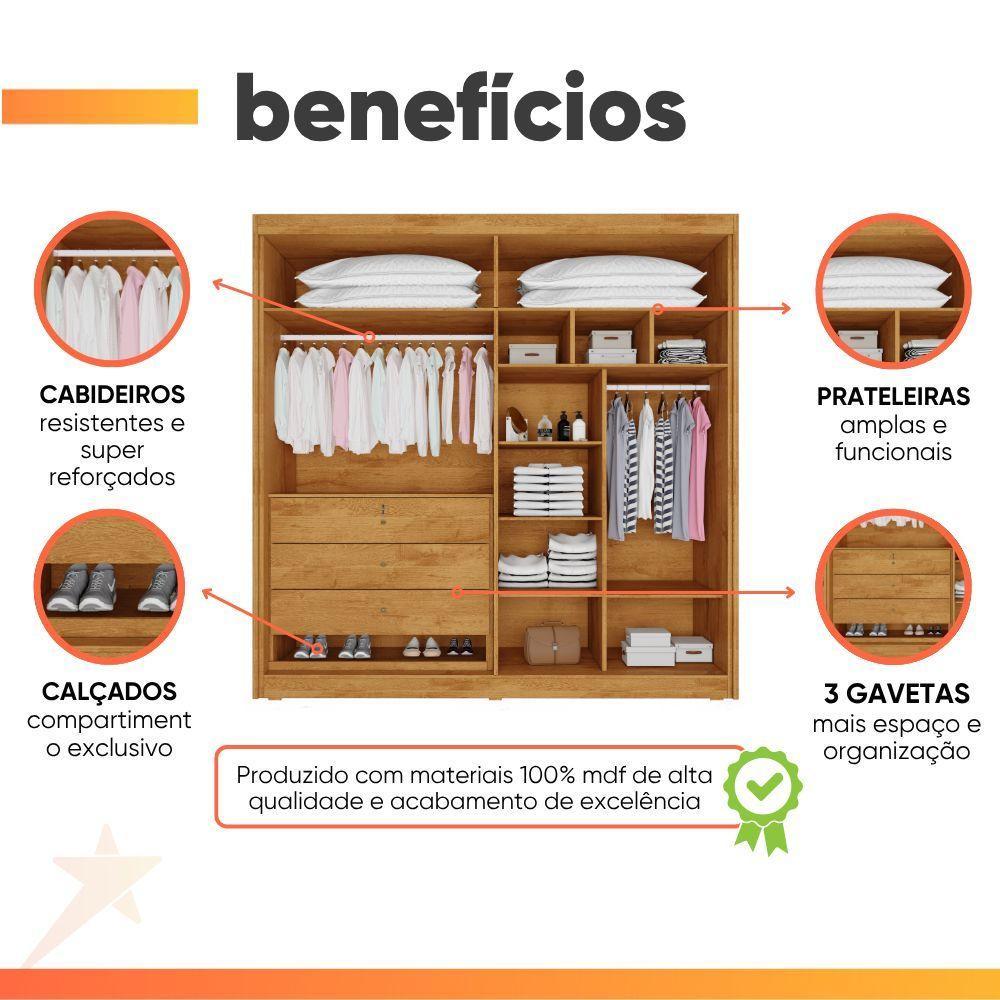 Guarda Roupas Casal 4 Portas 3 Gavetas 100% Mdf Tunis Madeirado/off White - 2