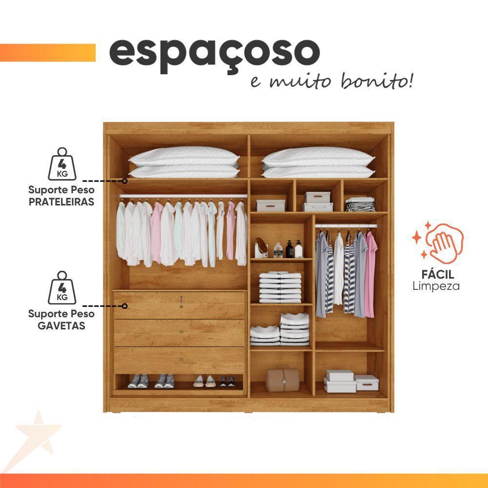 Guarda Roupas Casal 4 Portas 3 Gavetas 100% Mdf Tunis Madeirado/off White - 3