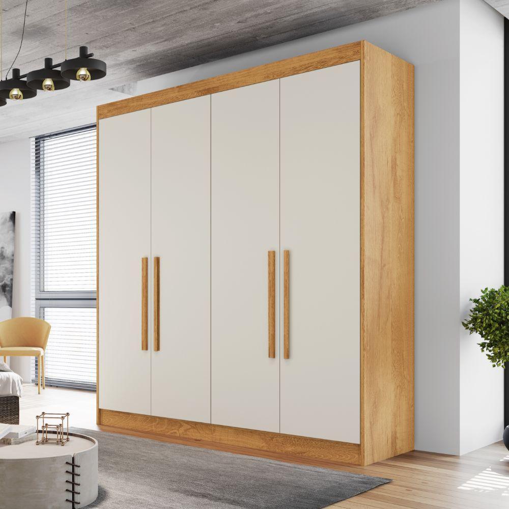 Guarda Roupas Casal 4 Portas 3 Gavetas 100% Mdf Tunis Madeirado/off White - 8