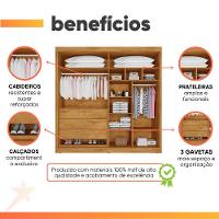 Guarda Roupas Casal 4 Portas 3 Gavetas 100% Mdf Tunis Madeirado/off White - 2