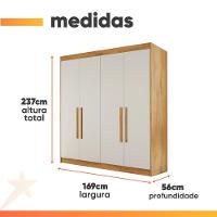 Guarda Roupas Casal 4 Portas 3 Gavetas 100% Mdf Tunis Madeirado/off White - 7