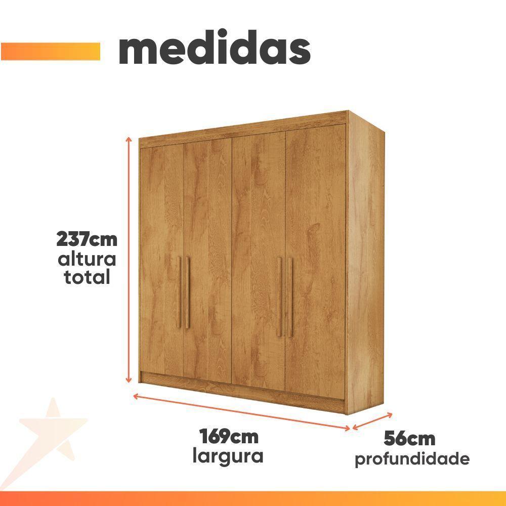 Guarda Roupas Casal 4 Portas 3 Gavetas 100% Mdf Tunis Madeirado - 3