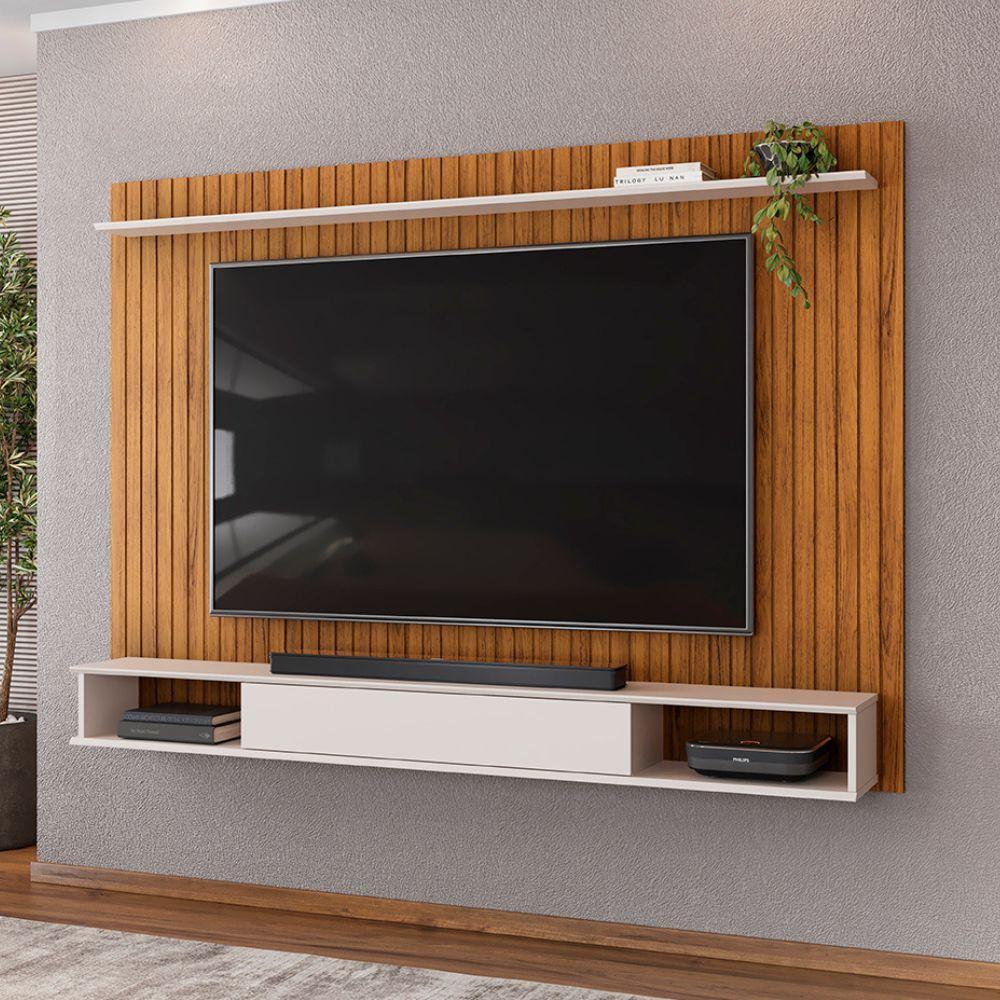 Painel Para TV Até 70 Polegadas Frisado Com Nichos River Madeirado/Off White - 1