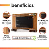 Painel Para TV Até 70 Polegadas Frisado Com Nichos River Madeirado/Off White