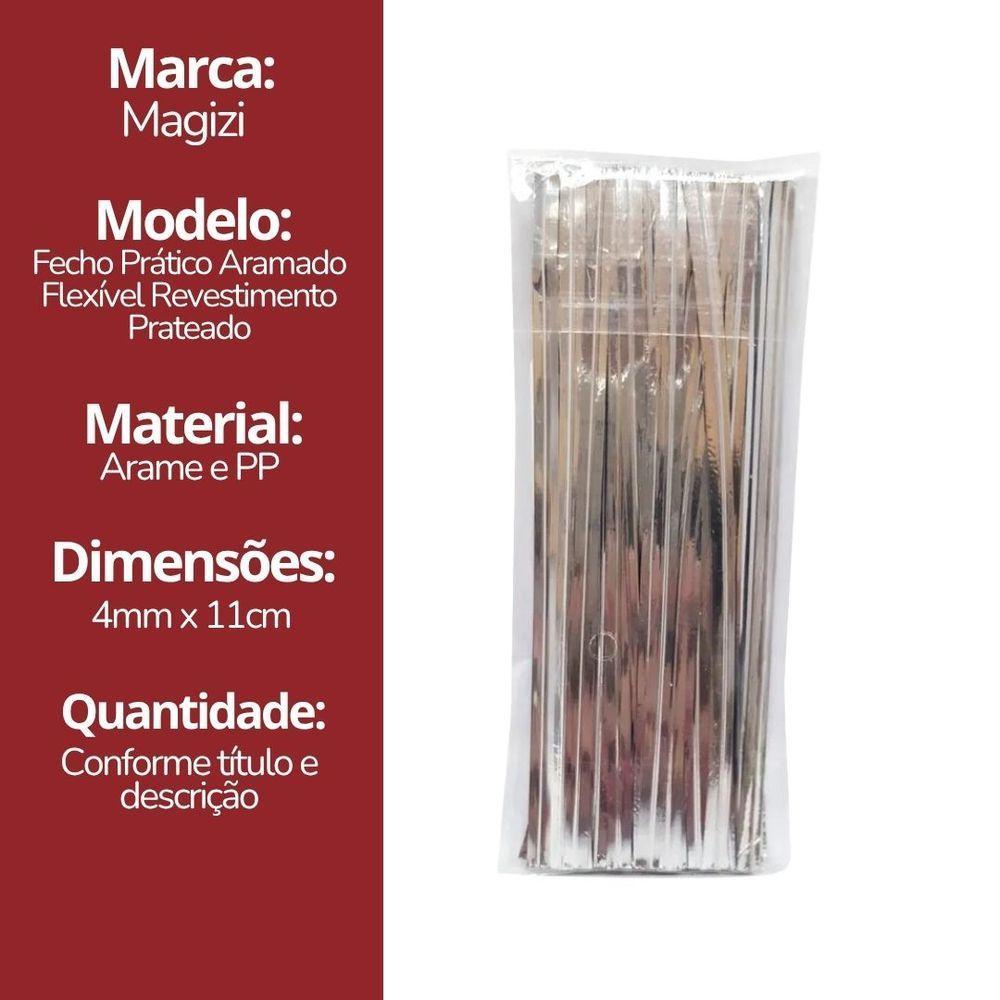 Jogo Fecho Prático Aramado Flexível Prata 100 Unidades 11cm - Magizi - 10