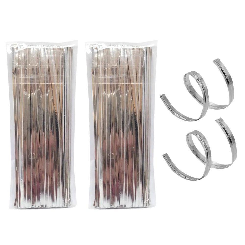 Kit 200 Fecho Prático Aramado Flexível Prata 11cm X 4mm - Magizi - 1