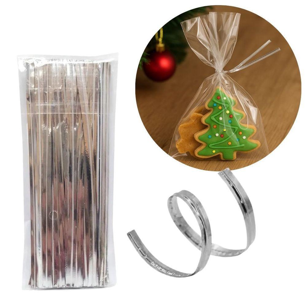 Kit 200 Fecho Prático Aramado Flexível Prata 11cm X 4mm - Magizi - 7