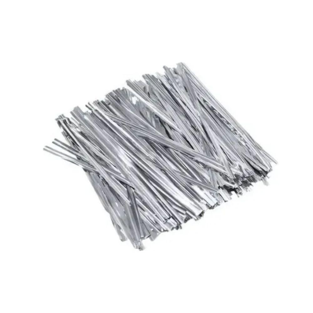 Kit 200 Fecho Prático Aramado Flexível Prata 11cm X 4mm - Magizi - 9