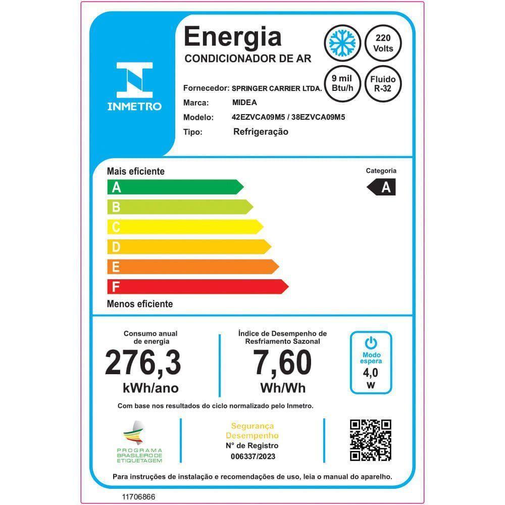 Ar-Condicionado Split Midea 9.000 BTUs Inverter AI Ecomaster Frio 42EZVCA09M5.38EZVCA09M5 220V - 8