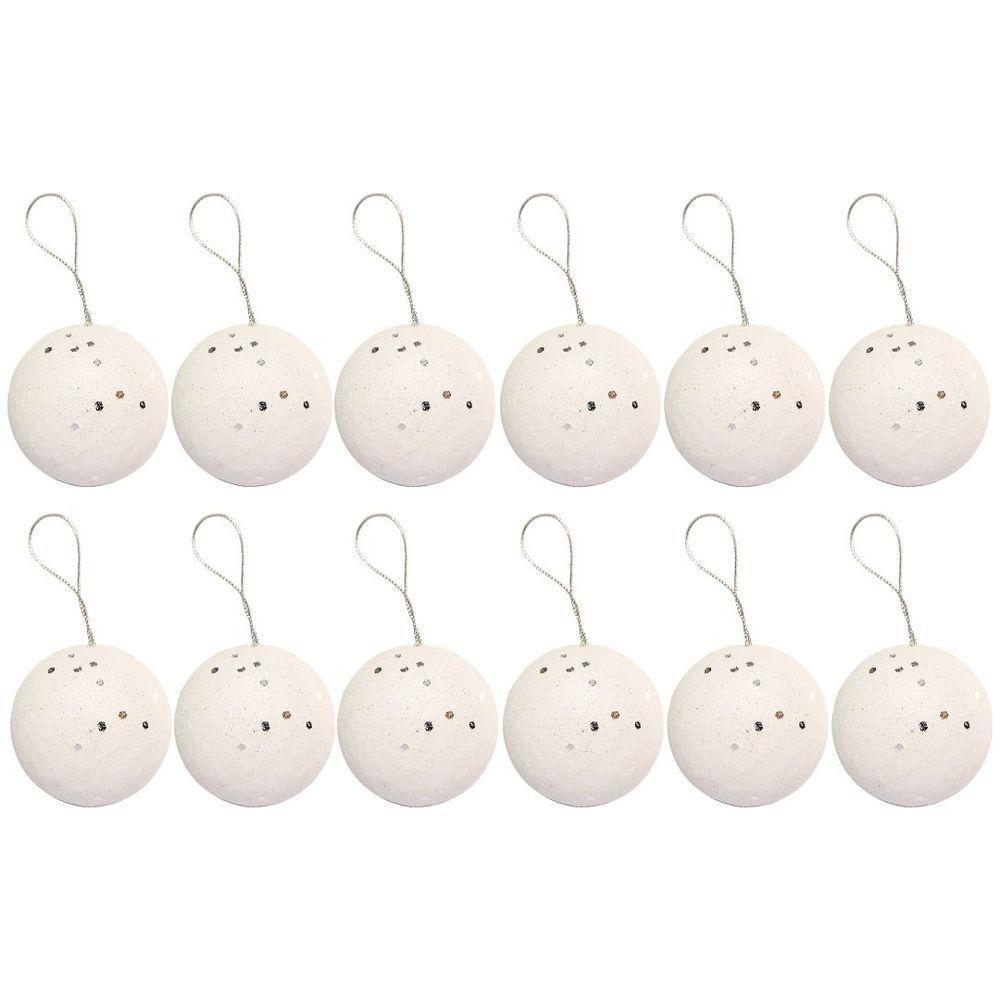 Jogo 12 Bolas De Natal Max Glitter Branco Prime 4cm Na Caixa - Magizi - 1