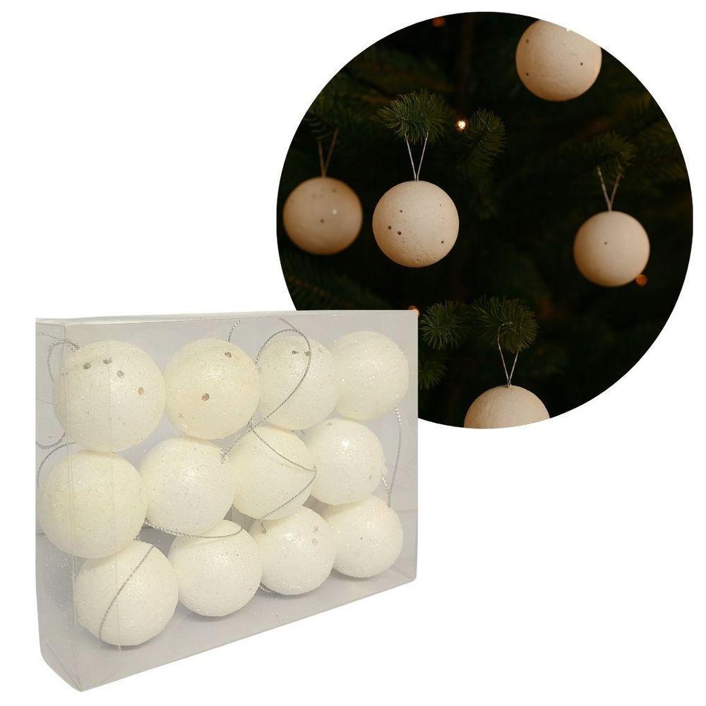 Jogo 12 Bolas De Natal Max Glitter Branco Prime 4cm Na Caixa - Magizi - 4