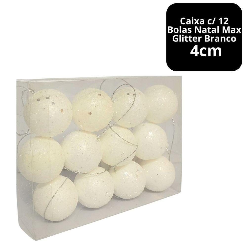Jogo 12 Bolas De Natal Max Glitter Branco Prime 4cm Na Caixa - Magizi - 8