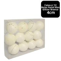 Jogo 12 Bolas De Natal Max Glitter Branco Prime 4cm Na Caixa - Magizi - 8