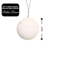 Kit 12 Bolas Natal Glitter Branco Lantejoulas Prime 4cm Na Caixa - Magizi - 8